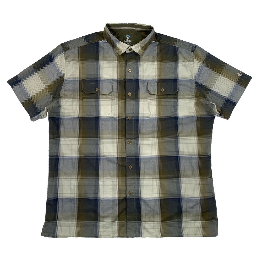 Kuhl Response Button Up Shirt Men's XL Blue Green Plaid Short Sleeve